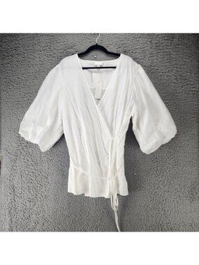 Refinity Top Womens XXL White Linen Blend Puff Sleeve Wrap *NWT*